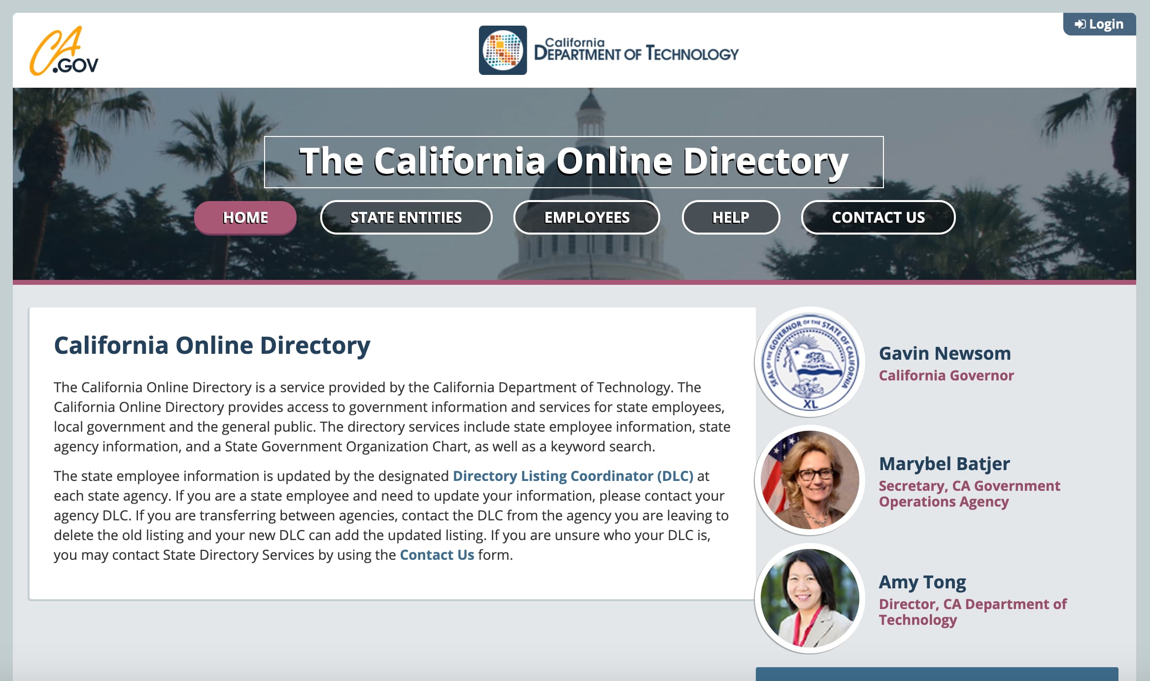 Screenshot of the current CA.gov “Contact a state agency” page.